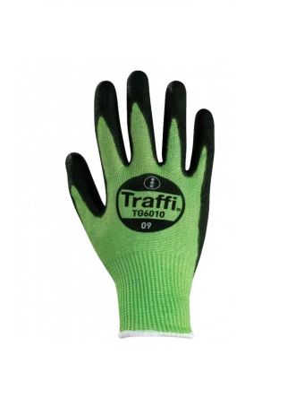 Traffi TG6010 Green PU Palm Coating / Nylon Liner Cut Resistant, Dry Environment, Good Dexterity Work Gloves, Size 12, [A-TG6010-GR-12]; 328-745