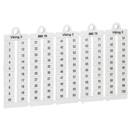 Legrand 039570 Cable Markers, White, Pre-printed "1 → 100", 6mm Cable, for Terminal Blocks, 039570 [039570]; 333-986