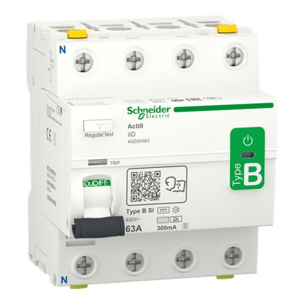 Schneider Electric Acti9 iID RCCB, 63A, 4 Pole, 300mA, Type B-SI, 400V ac [A9Z65463]; 335-137