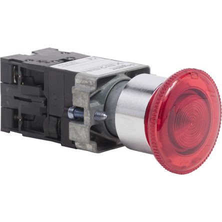 Schneider Electric Harmony Series Illuminated Push Button, Maintained, Panel Mount, 22mm Cutout, 1 NO + 1 NC, Red LED, [XB2BN4161]; 335-385