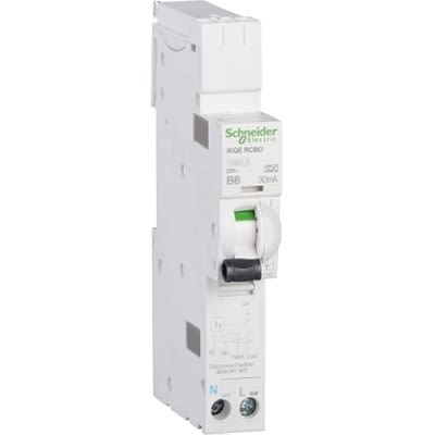 Schneider Electric RCBO, 6A Current Rating, 1P+N Poles, 30mA Trip Sensitivity, Type B, Acti9 Range [SEE106B03]; 335-412