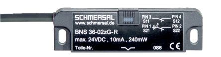 Schmersal BNS 36 Series Flush Magnetic Safety Switch, 75V dc, Reinforced Thermoplastic Housing, NO/2NC, 1m Cable [BNS 36-11/01Z-R]; 335-865