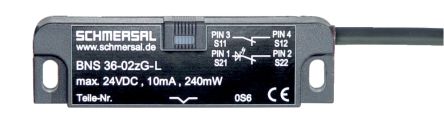Schmersal BNS 36 Series Flush Magnetic Safety Switch, 24V dc, Reinforced Thermoplastic Housing, NO/NC, 1m Cable [BNS 36-11ZG-L]; 335-872