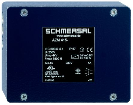 Schmersal AZM415 Series Solenoid Interlock Switch, Power to Unlock, 24V ac/dc, NC, NO [AZM 415-22ZPK-M20 24VAC/DC]; 336-001