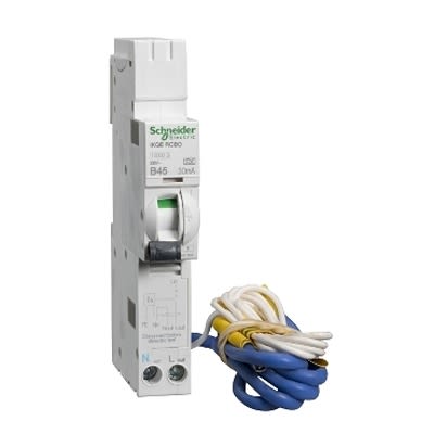 Schneider Electric RCBO, 45A Current Rating, 1P+N Poles, 30mA Trip Sensitivity, Type B, Acti9 Range [SEE145B03]; 336-590