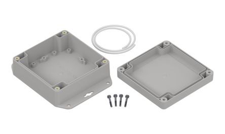 RS PRO Light Grey Polycarbonate General Purpose Enclosure, IP67, Flanged, Light Grey Lid, 105 x 105 x 45.1mm [0]; 336-887