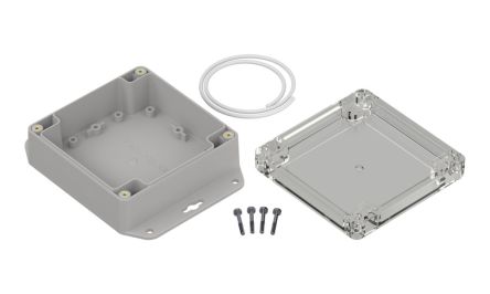 RS PRO Light Grey Polycarbonate General Purpose Enclosure, IP67, Flanged, Transparent Lid, 105 x 105 x 45.1mm [0]; 336-890