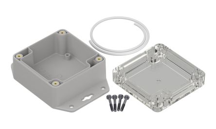 RS PRO Light Grey Polycarbonate General Purpose Enclosure, IP65, Transparent Lid, 75 x 75 x 45mm [0]; 336-901