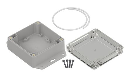 RS PRO Light Grey ABS General Purpose Enclosure, IP67, Flanged, Transparent Lid, 90 x 90 x 45mm [0]; 336-906