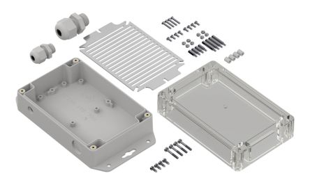 RS PRO Light Grey Polycarbonate General Purpose Enclosure, IP67, Flanged, Transparent Lid, 150 x 100 x 60mm [0]; 336-916