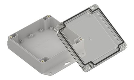 RS PRO Light Grey Polycarbonate General Purpose Enclosure, IP67, Flanged, Transparent Lid, 119.9 x 119.9 x 45mm [0]; 336-923