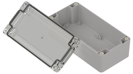 RS PRO Light Grey Polycarbonate General Purpose Enclosure, IP67, Transparent Lid, 160 x 80 x 60mm [0]; 336-933
