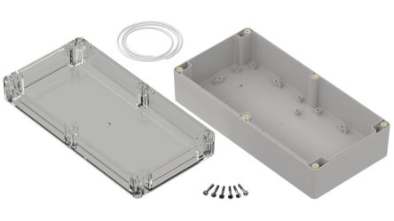 RS PRO Light Grey Polycarbonate General Purpose Enclosure, IP65, Transparent Lid, 240.2 x 120.1 x 75mm [0]; 336-955