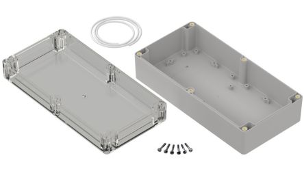 RS PRO Light Grey ABS General Purpose Enclosure, IP65, Transparent Lid, 240.2 x 120.1 x 75mm [0]; 336-956