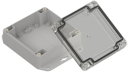 RS PRO Light Grey ABS General Purpose Enclosure, IP67, Flanged, Transparent Lid, 105 x 105 x 45mm [0]; 336-960