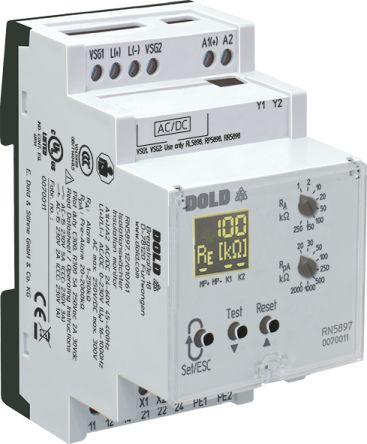 Dold Insulation Monitor, SPDT, 400 → 1000V ac/dc, DIN Rail [RN5897.12/320/61 AC/DC85-230V 1k-100kOhm 20k-500k]; 339-000