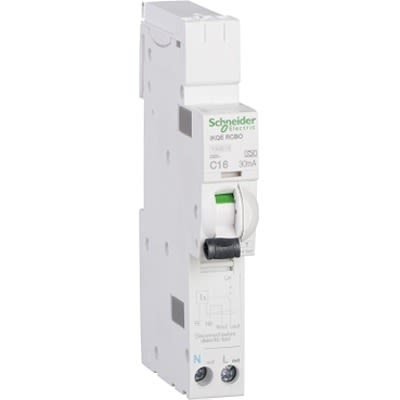 Schneider Electric RCBO, 16A Current Rating, 1P+N Poles, 30mA Trip Sensitivity, Type C, Acti9 Range [SEE116C03]; 339-337