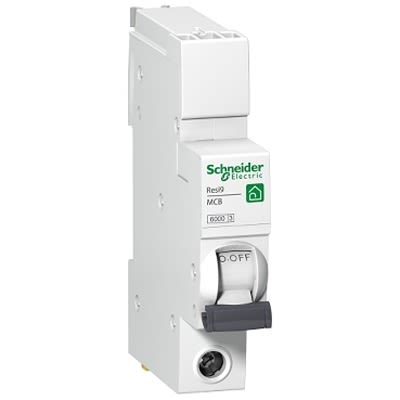Schneider Electric Resi9 R9F MCB Mini Circuit Breaker, 1P, 32A Curve B, 230V AC, 6000 A Breaking Capacity [R9F87132]; 339-668