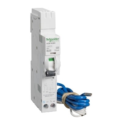 Schneider Electric RCBO, 25A Current Rating, 1P+N Poles, 30mA Trip Sensitivity, Type B, Acti9 Range [SEE125B03]; 339-788