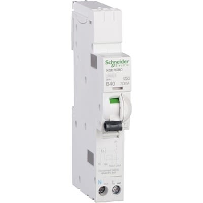 Schneider Electric RCBO, 40A Current Rating, 1P+N Poles, 30mA Trip Sensitivity, Type B, Acti9 Range [SEE140B03]; 339-789