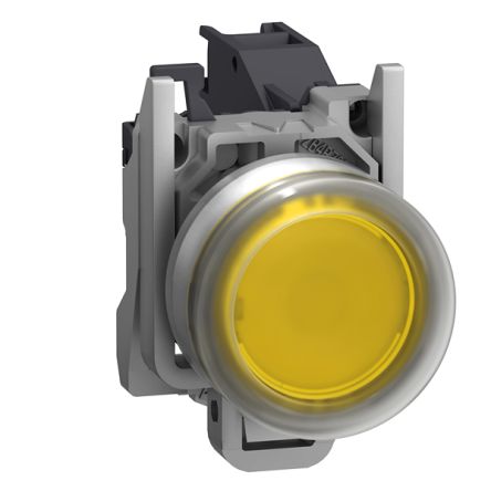 Schneider Electric Harmony Series Push Button Switch, Spring Return, Through Hole, 22mm Cutout, 1NO, Yellow LED, 415V, [XB4BP581GEX]; 340-736