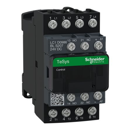 Schneider Electric TeSys TeSyS D Contactor, 440 V Coil, 4-Pole, 20 A, 4 W, 2NC/2NO, 24 V [LC1D0986BLS207]; 341-251
