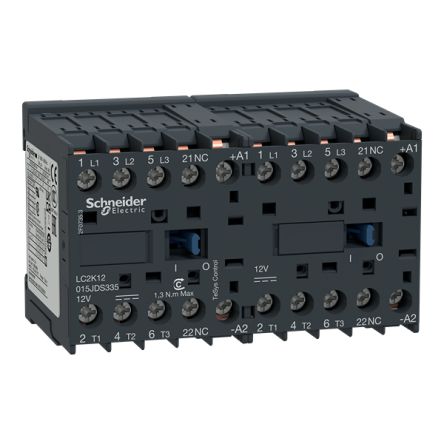 Schneider Electric TeSys TeSyS K Contactor, 12 V Coil, 3-Pole, 12 A, 3 W, 1NC, 12 V [LC2K12015JDS335]; 341-292