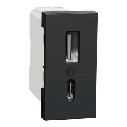 Schneider Electric Unica Black, White Plug Socket, 2.4A, USB A, USB C, Indoor Use [NU301654]; 341-340