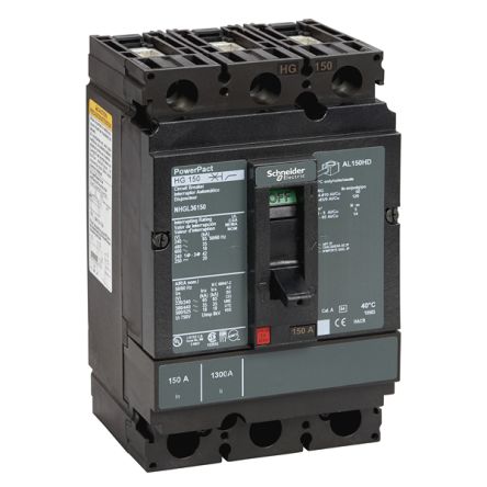 Schneider Electric, PowerPact MCCB 3P 150A, Breaking Capacity 18 kA, DIN Rail Mount [NHDL36150]; 341-428