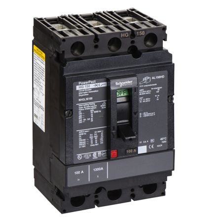 Schneider Electric, PowerPact MCCB 3P 100A, Breaking Capacity 18 kA, DIN Rail Mount [NHGL36100]; 341-434
