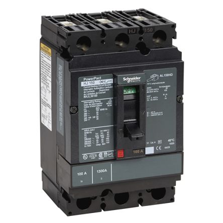 Schneider Electric, PowerPact MCCB 3P 100A, Breaking Capacity 18 kA, DIN Rail Mount [NHJL36100]; 341-440
