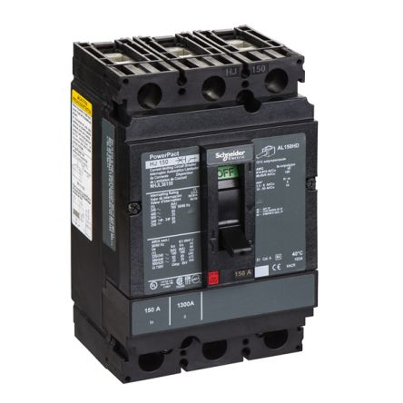 Schneider Electric, PowerPact MCCB 3P 150A, Breaking Capacity 18 kA, DIN Rail Mount [NHJL36150]; 341-441