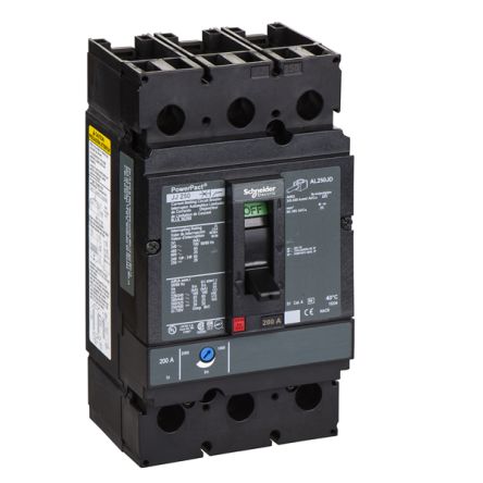 Schneider Electric, PowerPact MCCB 3P 200A, Breaking Capacity 18 kA, DIN Rail Mount [NJJL36200]; 341-445
