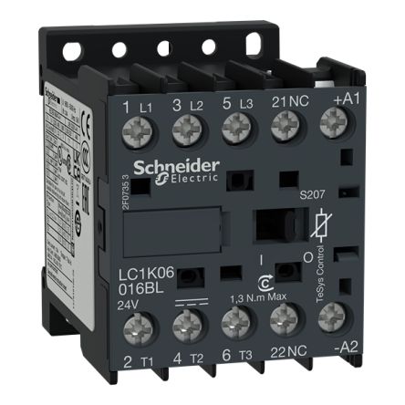 Schneider Electric TeSys TeSyS K Contactor, 24 V Coil, 3-Pole, 12 A, 3 kW, 3NO, 24 V [LC1K12016BLS207]; 341-460