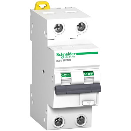 Schneider Electric RCBO, 20A Current Rating, 2P Poles, 30mA Trip Sensitivity, Type C [A9D27220]; 341-549