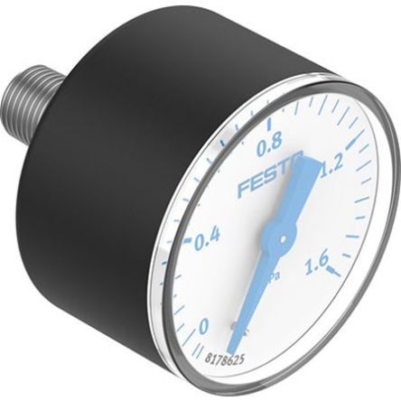 Festo R 1/8 Analogue Pressure Gauge 0bar Inline 39mm Outside Diameter [PAGN-40-1.6M-R18-1.6-CPA]; 342-169