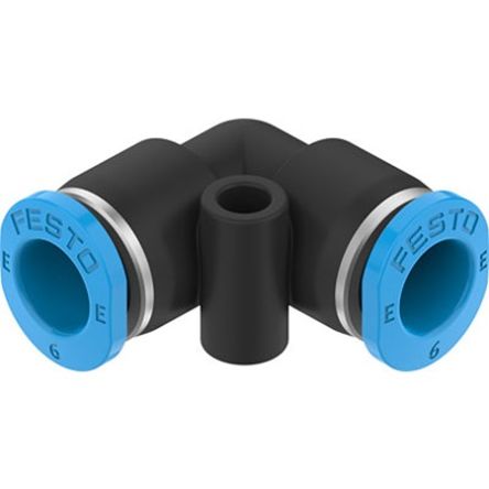 Festo NPQE-L Series Elbow Tube-toTube Adaptor, Push In 6 mm to Push In 6 mm, Push-in Connection Style, [NPQE-L-Q6-E-F1A-P10]; 342-589