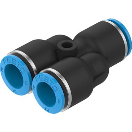 Festo NPQE-Y Series Y Fitting, Push In 10 mm to Push In 10 mm, Tube-to-Tube Connection Style, NPQE-Y-Q10-E-F1A-P10 [NPQE-Y-Q10-E-F1A-P10]; 342-594