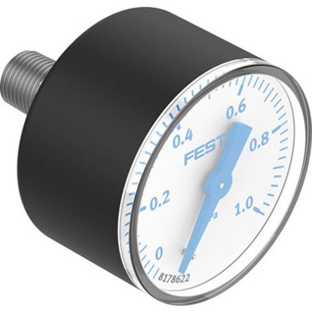Festo R 1/8 Analogue Pressure Gauge 0bar Inline 39mm Outside Diameter [PAGN-40-1M-R18-1.6-CPA]; 342-606