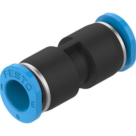 Festo NPQE-D Series Push-in Fitting, Push In 6 mm to Push In 6 mm, Tube-to-Tube Connection Style, NPQE-D-Q6-E-F1A-P10 [NPQE-D-Q6-E-F1A-P10]; 343-071