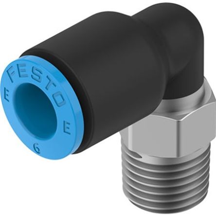 Festo NPQE-L Series Push-in Fitting, Push In 6 mm to Push In 6 mm, Threaded-to-Tube Connection Style, [NPQE-L-R18-Q6-F1A-P10]; 343-413