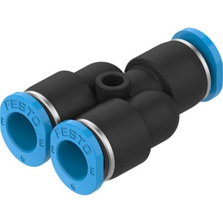 Festo NPQE-Y Series Y Fitting, Push In 6 mm to Push In 6 mm, Tube-to-Tube Connection Style, NPQE-Y-Q6-E-F1A-P10 [NPQE-Y-Q6-E-F1A-P10]; 343-415
