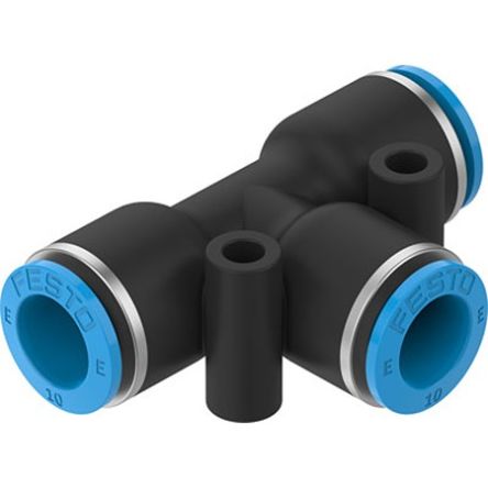 Festo NPQE-T Series Tee Tube-to-Tube Adaptor, Push In 10 mm to Push In 10 mm, Push-in Connection Style, [NPQE-T-Q10-E-F1A-P10]; 343-656
