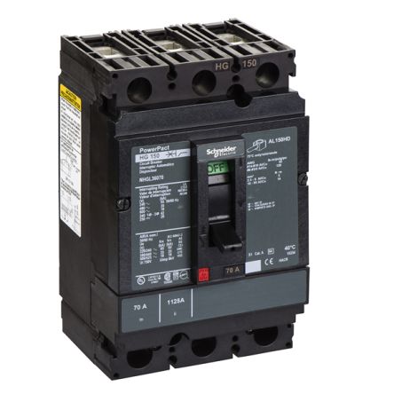 Schneider Electric, PowerPact MCCB 3P 70A, Breaking Capacity 18 kA, DIN Rail Mount [NHGL36070]; 345-086