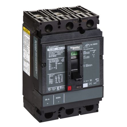 Schneider Electric, PowerPact MCCB 3P 50A, Breaking Capacity 18 kA, DIN Rail Mount [NHJL36050]; 345-144