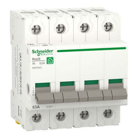 Schneider Electric Resi9 Electronic Circuit Breaker 63A Resi9, Clip-On Type C [R9PS463]; 345-168