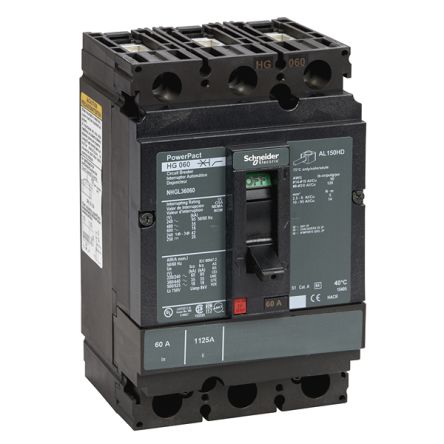 Schneider Electric, PowerPact MCCB 3P 30A, Breaking Capacity 18 kA, DIN Rail Mount [NHGL36060]; 346-635