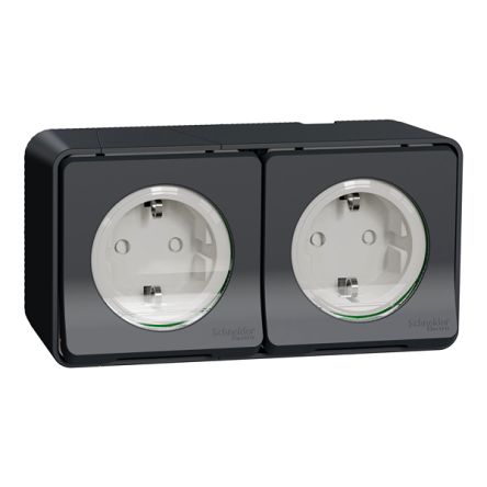 Schneider Electric Mureva Styl Black, White Plug Socket, 2P + E Poles, 16A, Indoor, Outdoor Use [MUR36029]; 346-673