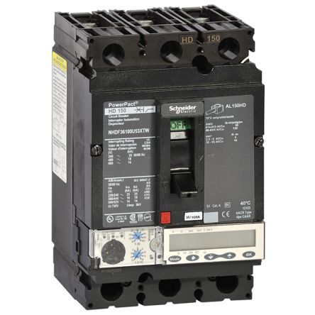 Schneider Electric, PowerPact MCCB 3P 60A, Breaking Capacity 18 kA, DIN Rail Mount [NHGF36060U53XTW]; 346-677