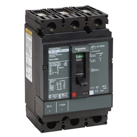 Schneider Electric, PowerPact MCCB 3P 80A, Breaking Capacity 18 kA, DIN Rail Mount [NHGL36080]; 346-679